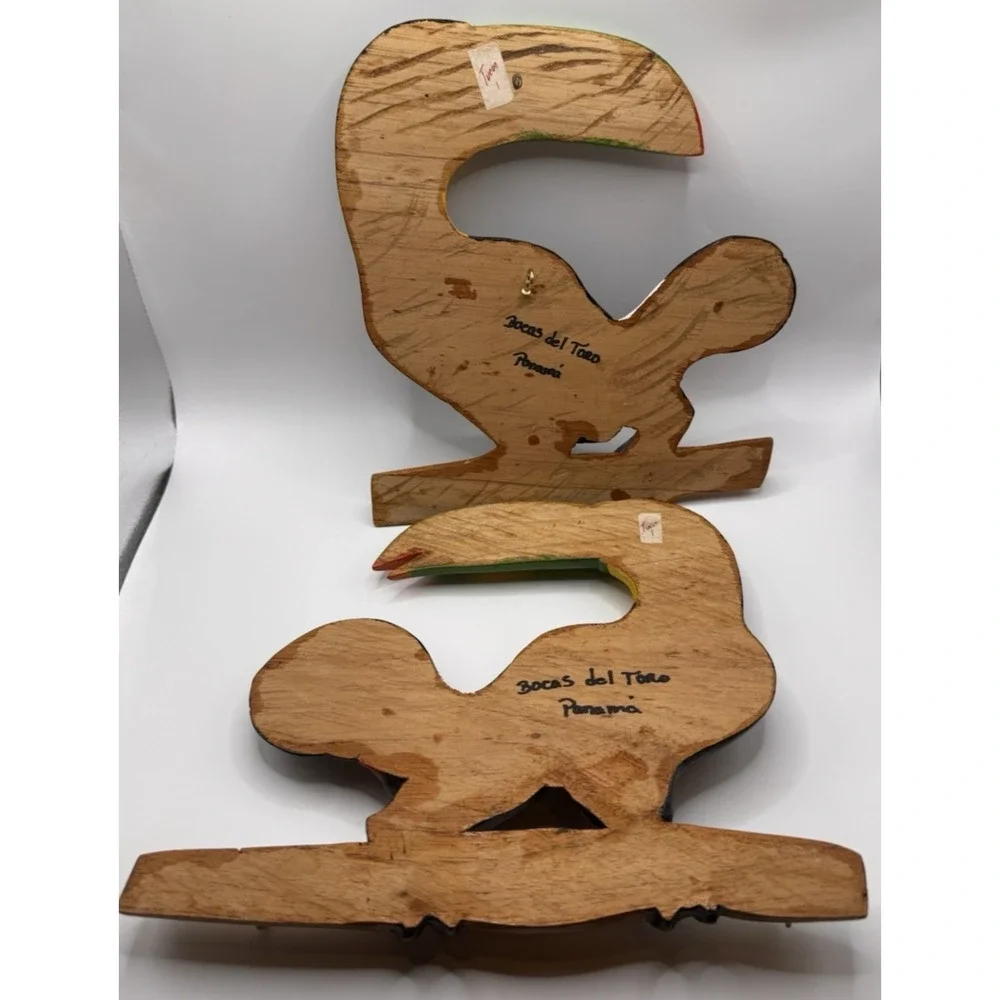 Wall Hook Key Holder Pair Toucan Hand Carved Wood‎ Panama Folk Art 3 Hooks